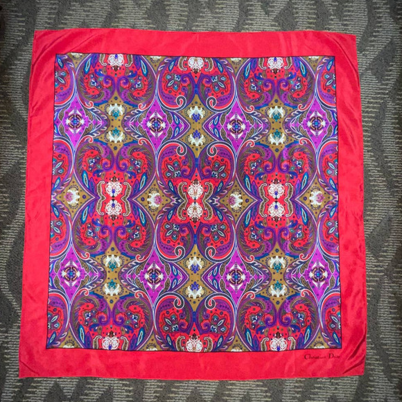 Christian Dior Vintage Paisley Pattern Scarf Multicolor Luxury 100% Silk - Picture 16 of 16